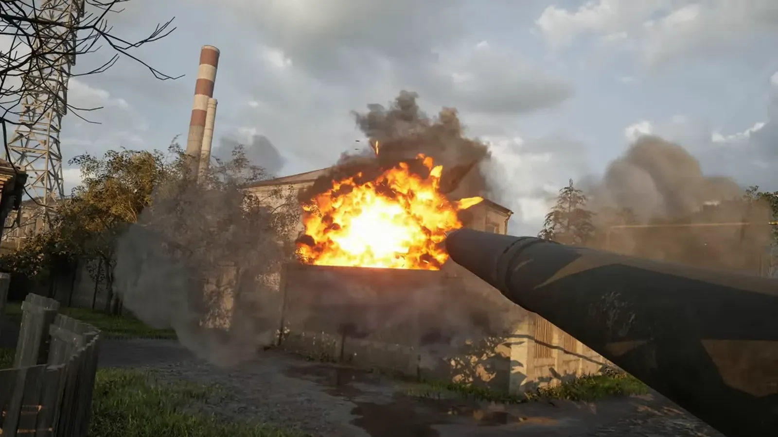 A WARDOGS artillery shell exploding above a treeline