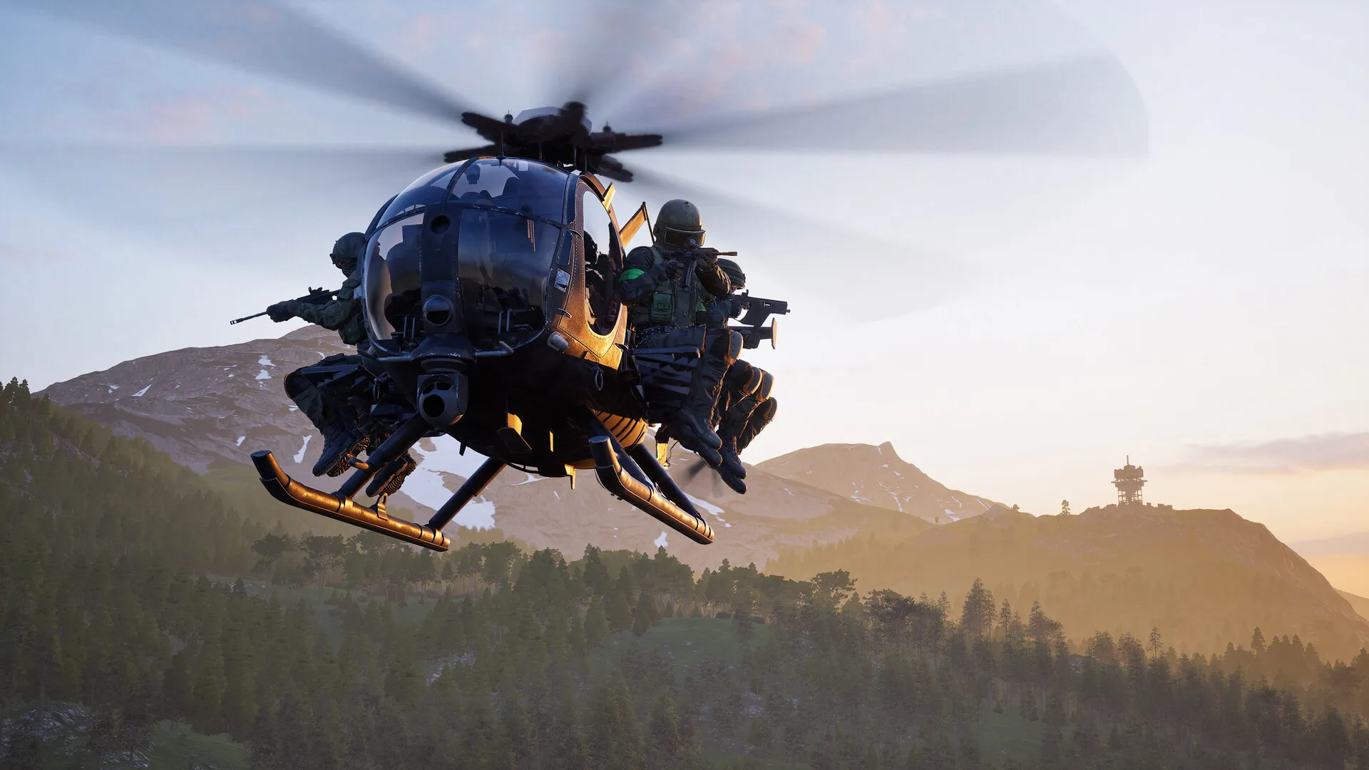 Three WARDOGS teams advancing through an industrial mountain battlefield