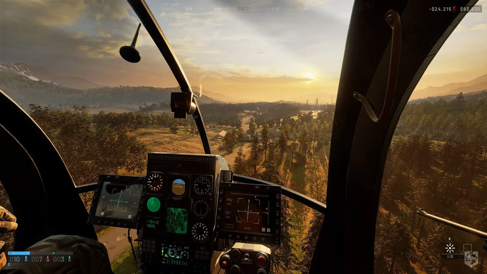 WARDOGS helicopter cockpit with the persistent cash HUD visible
