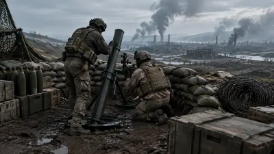 WARDOGS mortar emplacement behind sandbags with ammunition crates stacked beside it