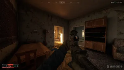 WARDOGS player aiming a scoped rifle during a close indoor fight