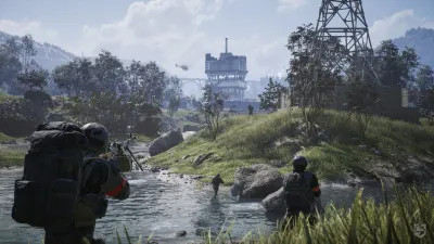 WARDOGS squad advancing across a river while an LMG covers the approach